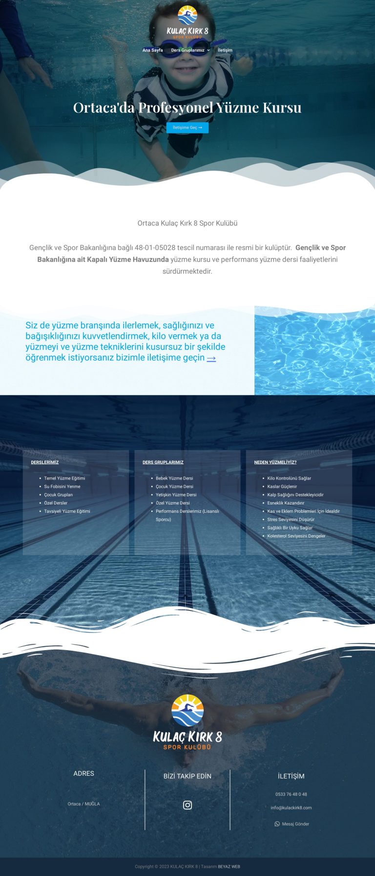 Yüzme kursu web sitesi tasarımı